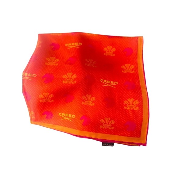 Creed Pocket Square Handkerchief Orange Pink Logo Print 18"x18"‎ - Picture 1 of 5
